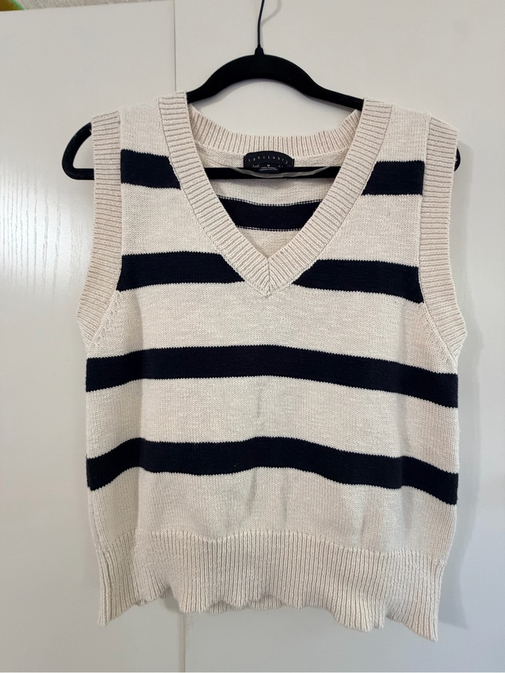 Sanctuary Striped Knit Sweater Vest Cream & Black Medium
